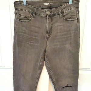 Old Navy Womens Size 10 TALL Rockstar Super Skinny Gray Distressed Jeans Raw Hem